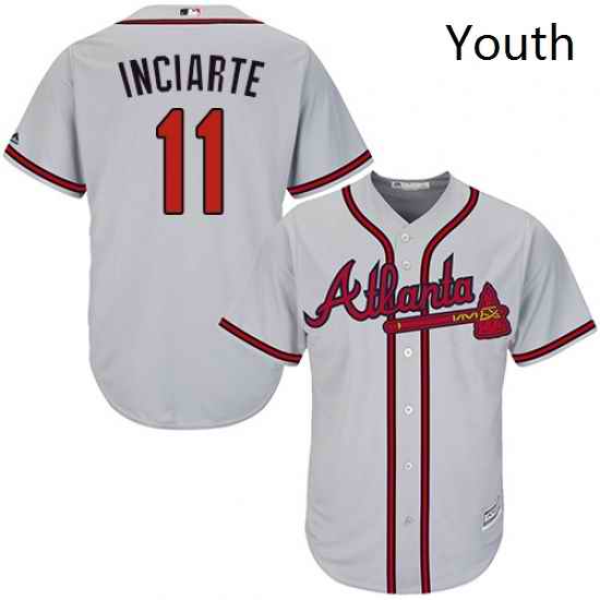 Youth Majestic Atlanta Braves 11 Ender Inciarte Authentic Grey Road Cool Base MLB Jersey